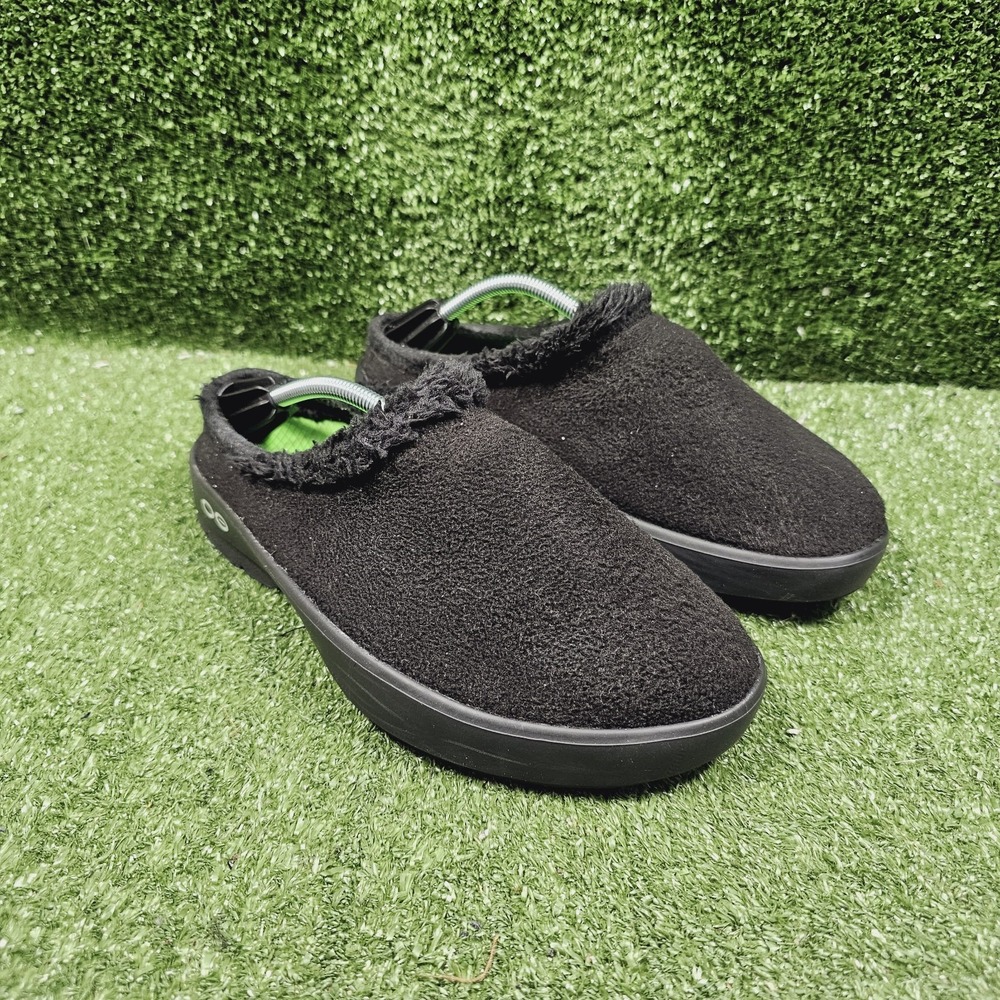 Oofos OOcoozie Black Mules‎ Slip On Lines Comfort Shoes Mens Size 41 US 8